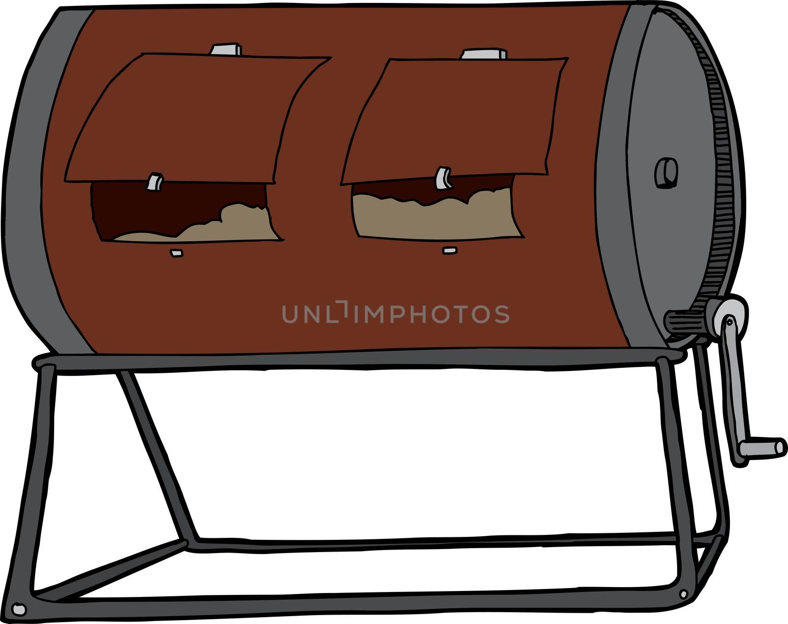 Isolated hand drawn compost tumbler on white background