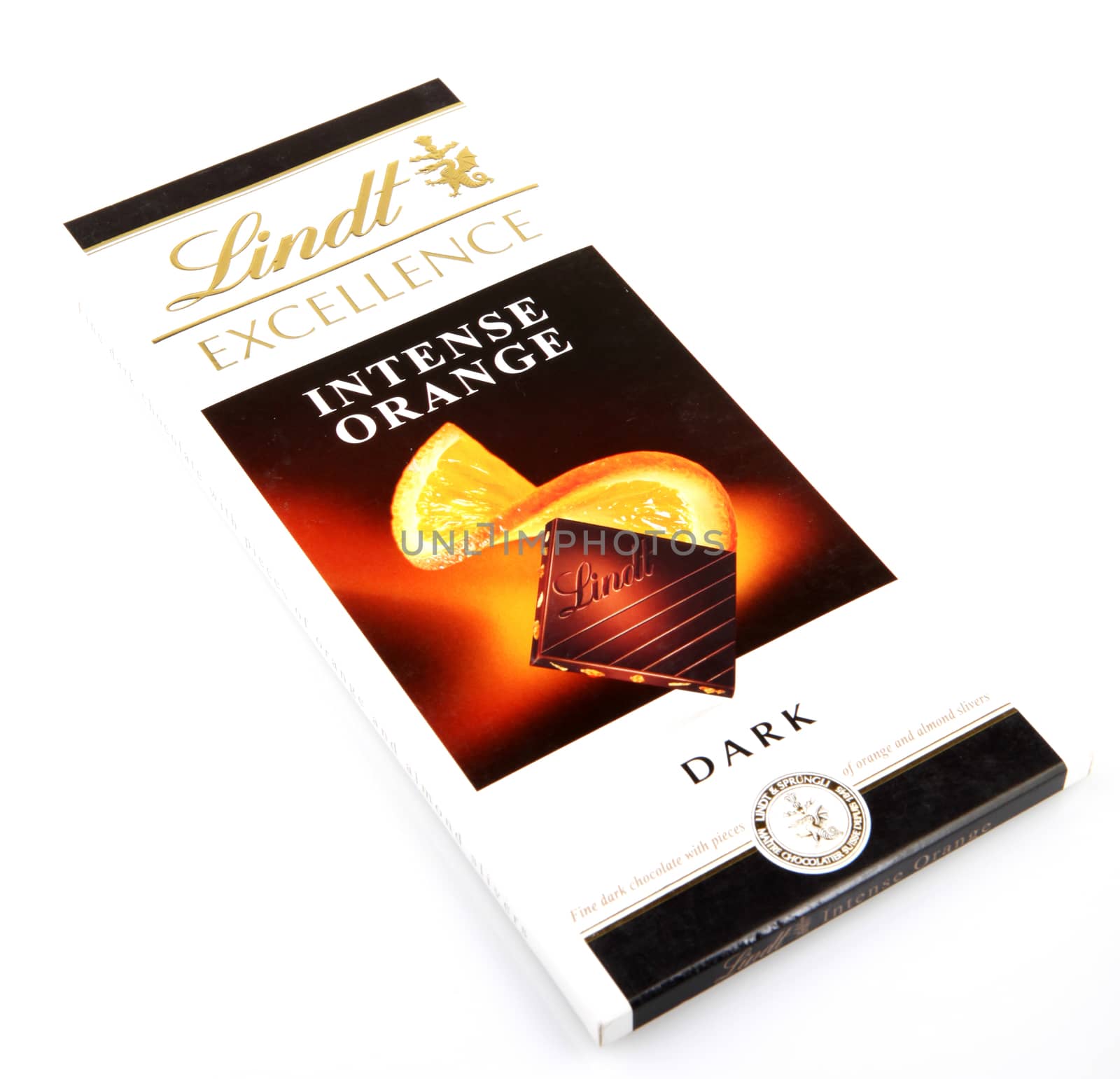 AYTOS, BULGARIA - MAY 10, 2014: Lindt Swiss milk chocolate. Lindt is recognized as a leader in the market for premium quality chocolate.