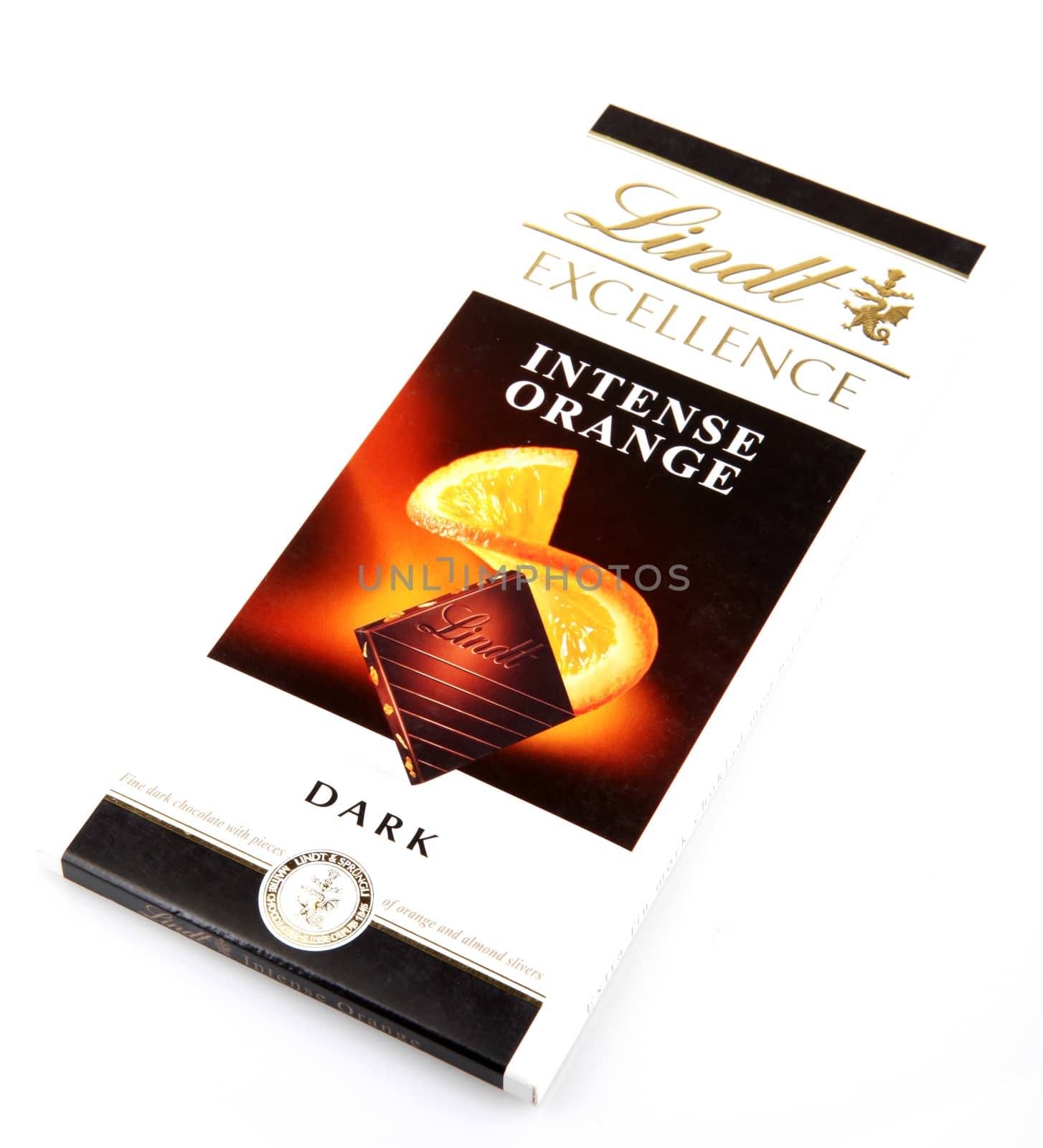 AYTOS, BULGARIA - MAY 10, 2014: Lindt Swiss milk chocolate. Lindt is recognized as a leader in the market for premium quality chocolate.