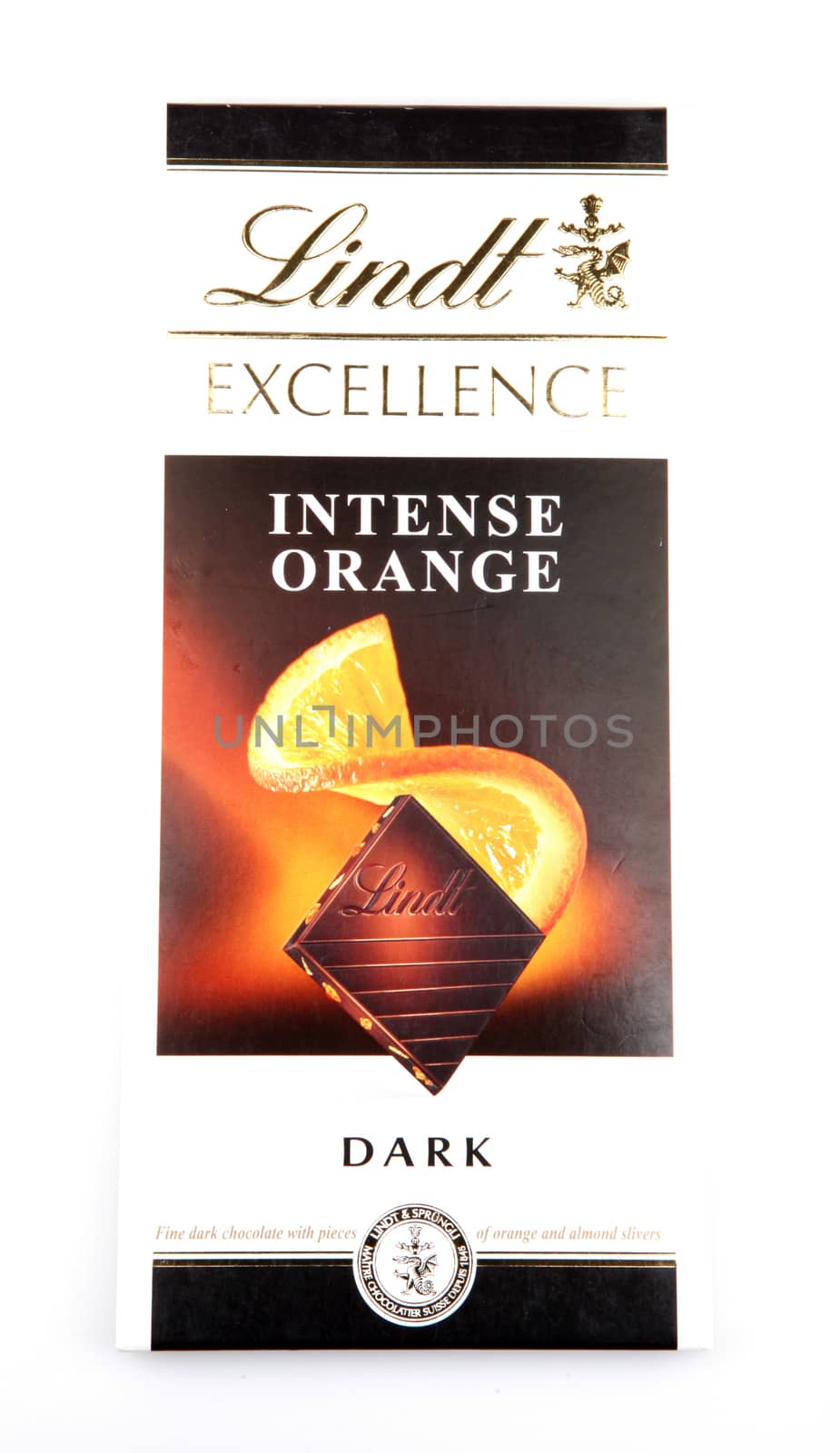 AYTOS, BULGARIA - MAY 10, 2014: Lindt Swiss milk chocolate. Lindt is recognized as a leader in the market for premium quality chocolate.