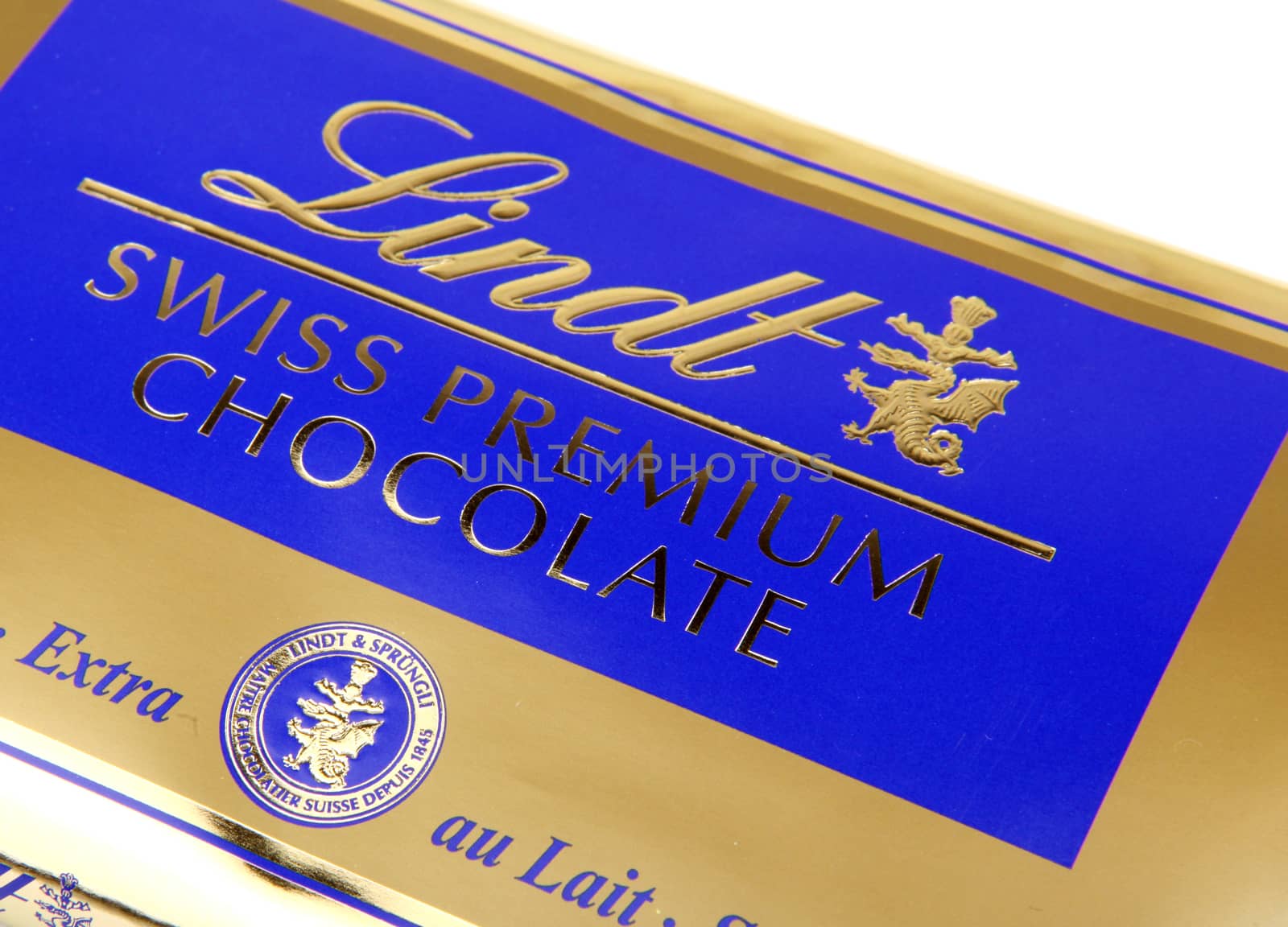 AYTOS, BULGARIA - MAY 10, 2014: Lindt Swiss milk chocolate. Lindt is recognized as a leader in the market for premium quality chocolate.