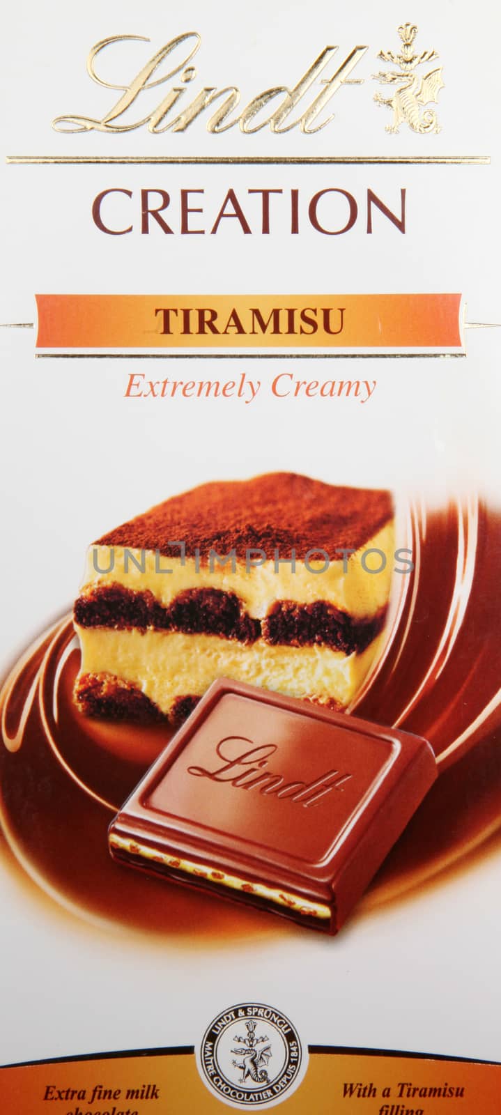 AYTOS, BULGARIA - MAY 10, 2014: Lindt Swiss milk chocolate. Lindt is recognized as a leader in the market for premium quality chocolate.