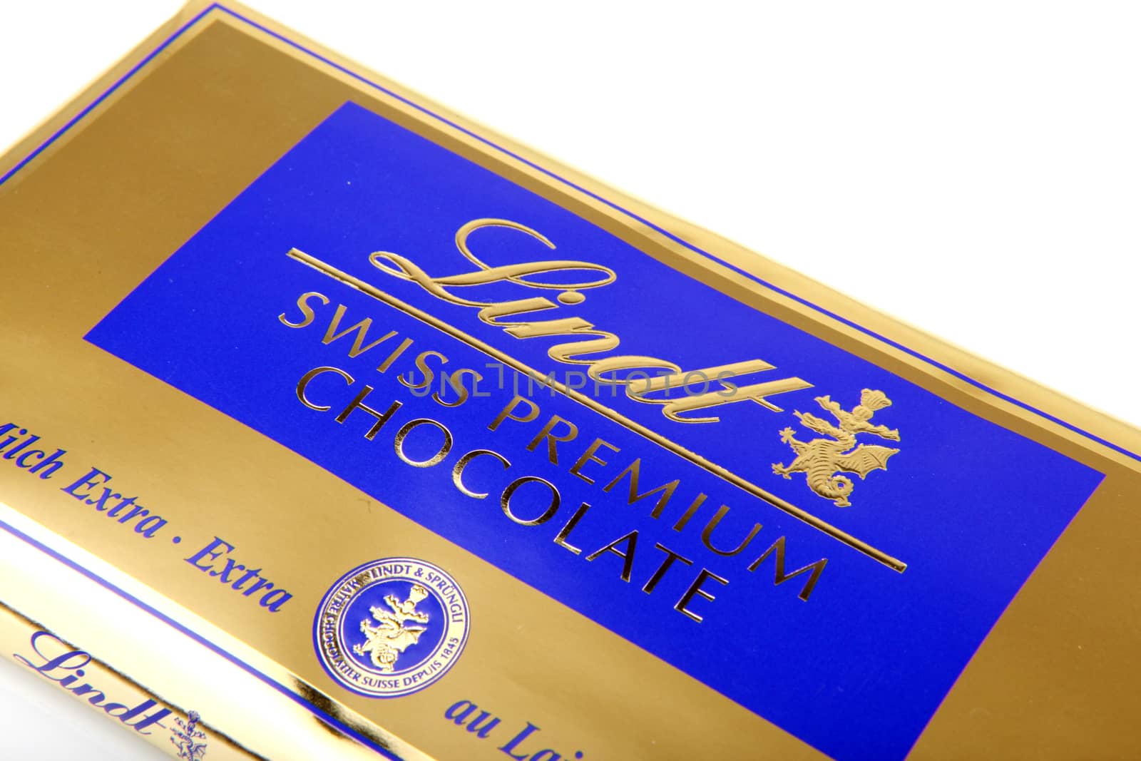 AYTOS, BULGARIA - MAY 10, 2014: Lindt Swiss milk chocolate. Lindt is recognized as a leader in the market for premium quality chocolate.