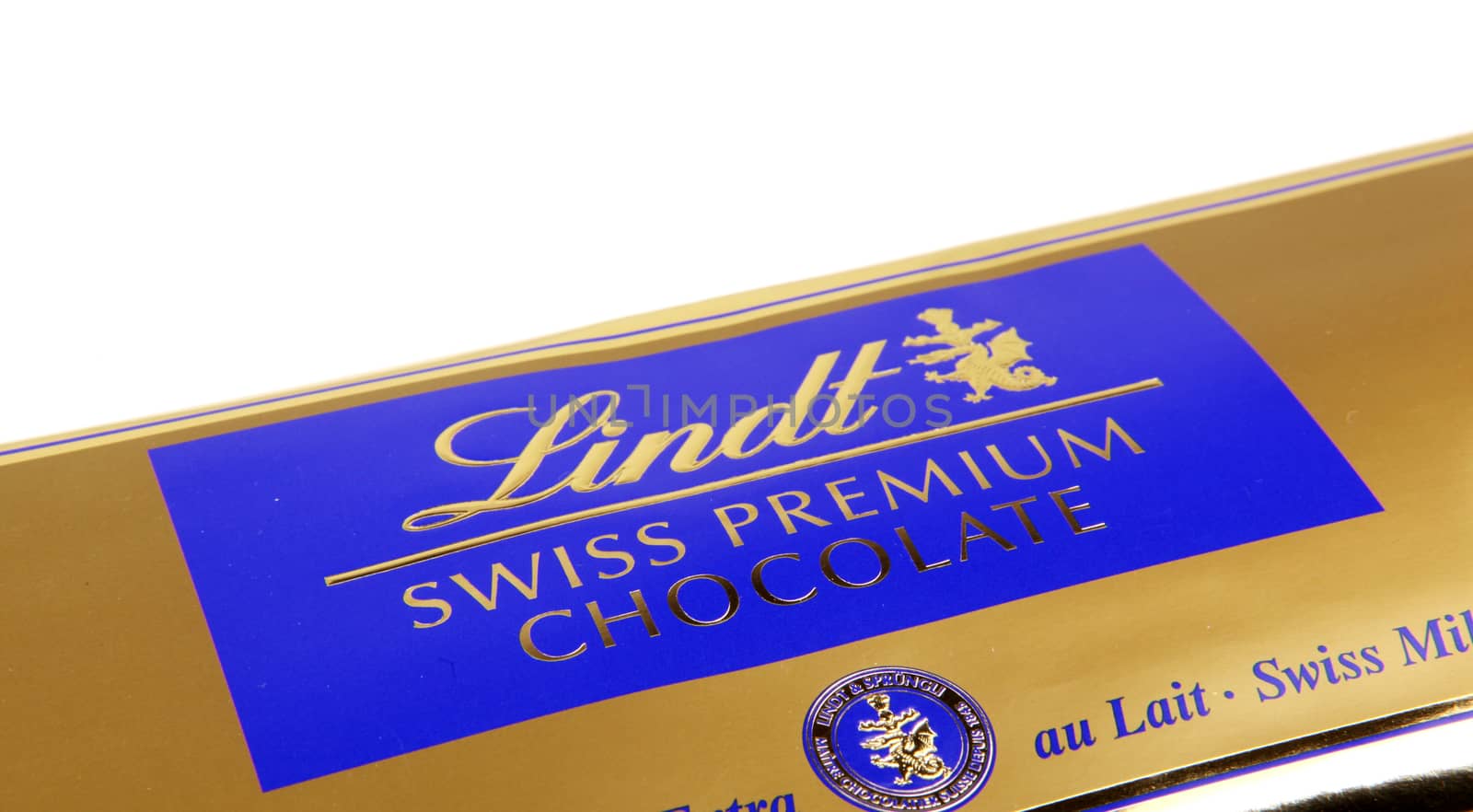 AYTOS, BULGARIA - MAY 10, 2014: Lindt Swiss milk chocolate. Lindt is recognized as a leader in the market for premium quality chocolate.