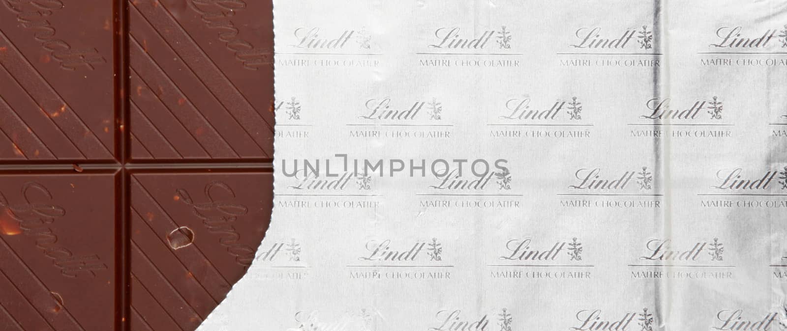 AYTOS, BULGARIA - MAY 10, 2014: Lindt Swiss milk chocolate. Lindt is recognized as a leader in the market for premium quality chocolate.