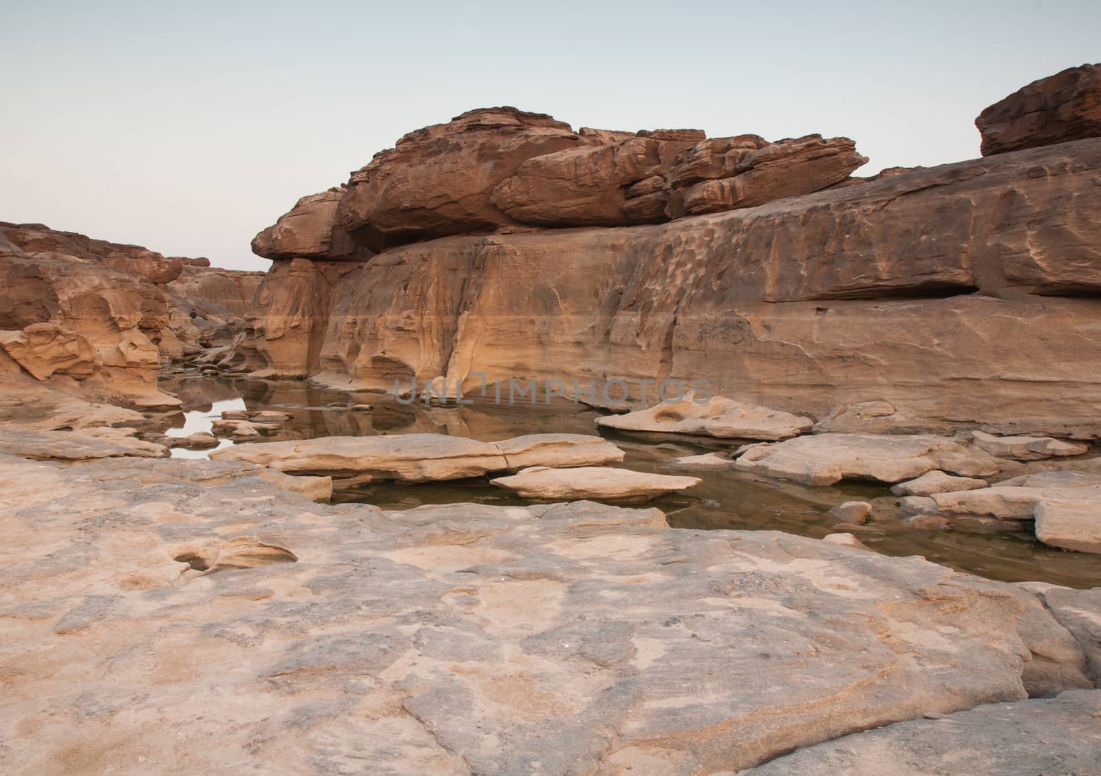 Sam Phan Bok rock canyon beside Khong river,Ubon Ratchathani of Thailand.