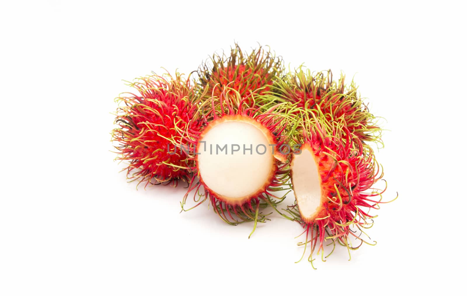 Rambutan fruit with red shell  on white background
