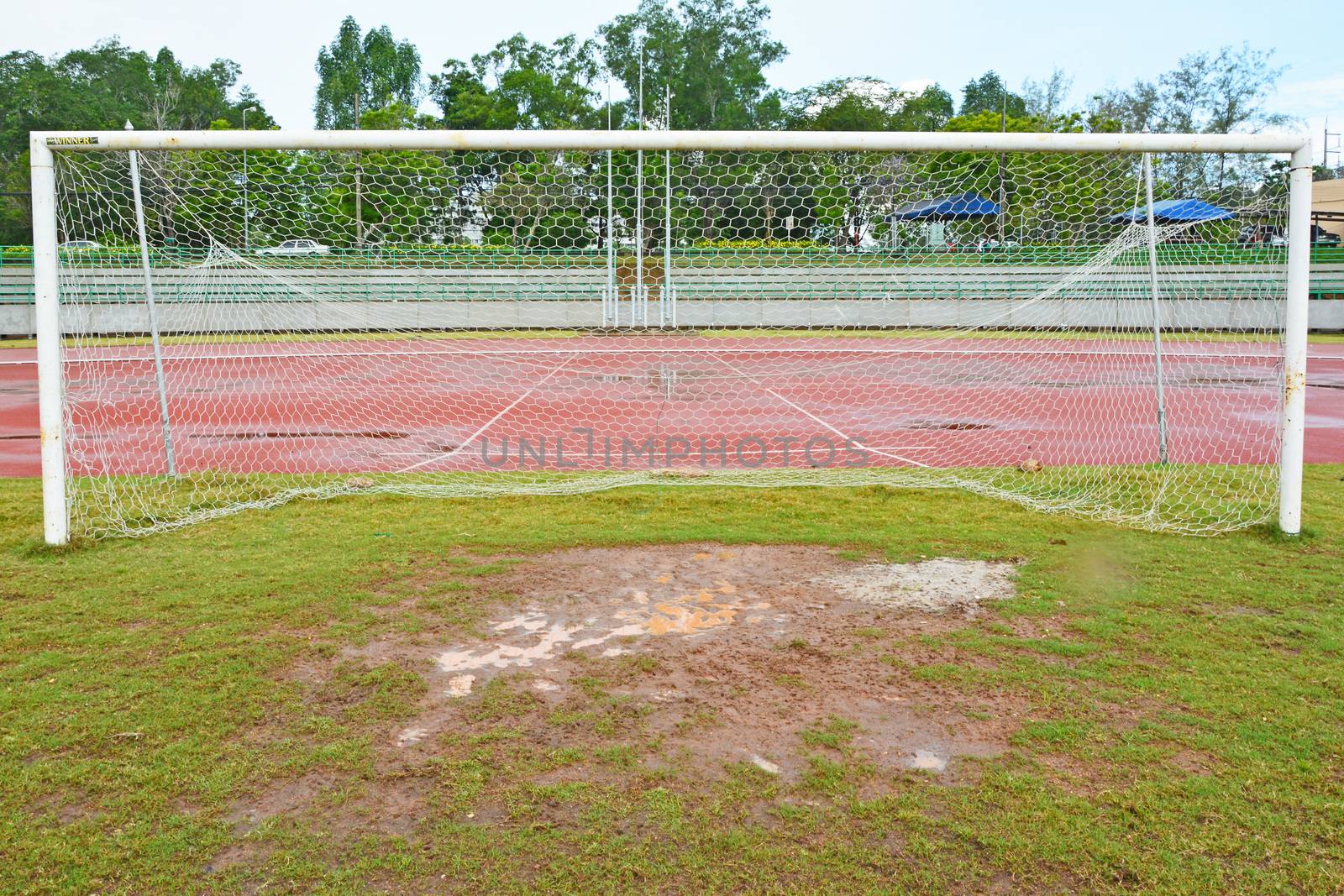 Wet football field