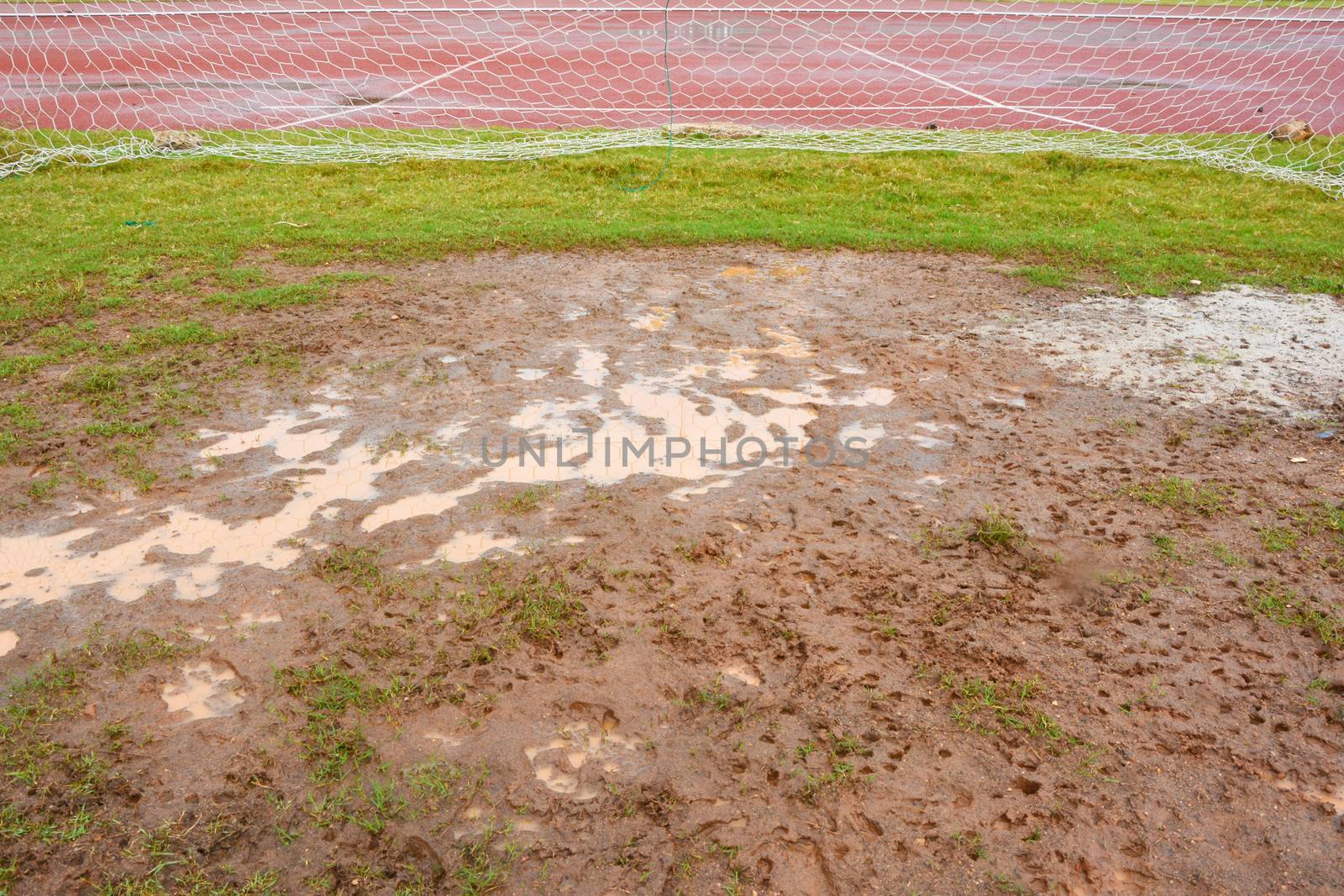 Wet football field by think4photop