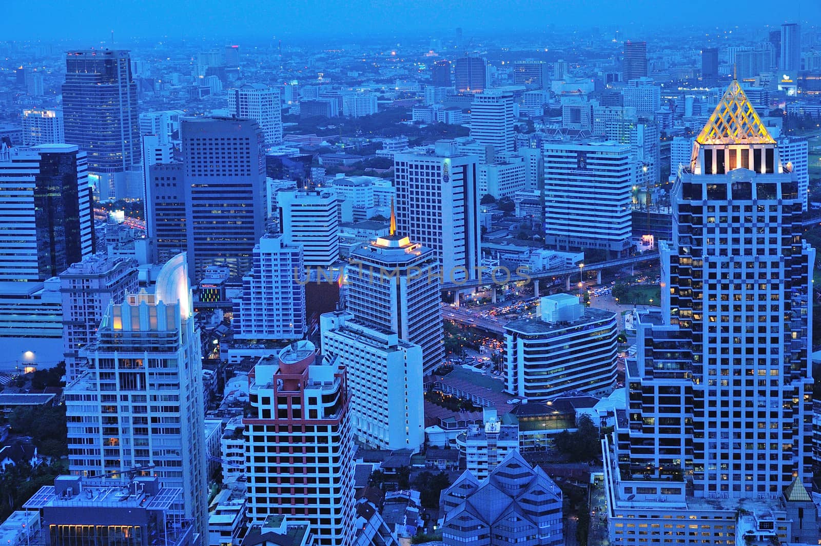 Bangkok city bird's-eye view in evening.