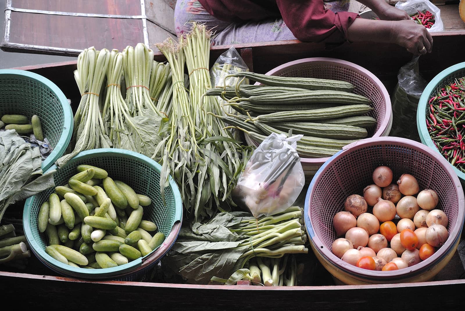 vegetable in traditional floating market , Thailand. by think4photop