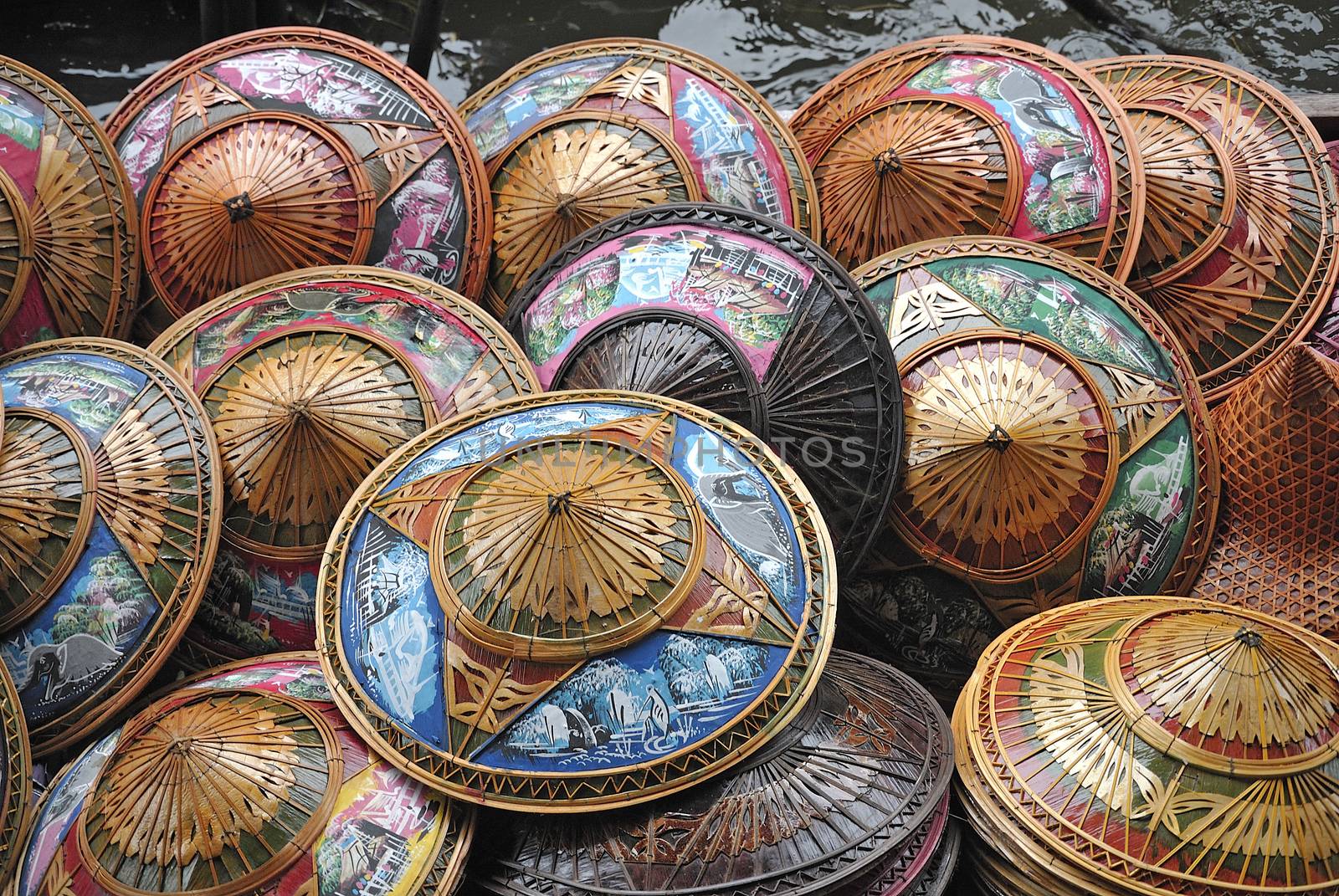 Colorful Asian conical hats. by think4photop