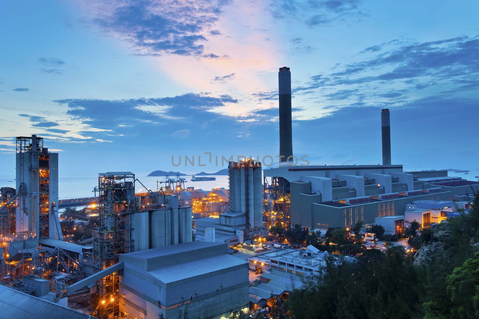 Power plant at dusk 