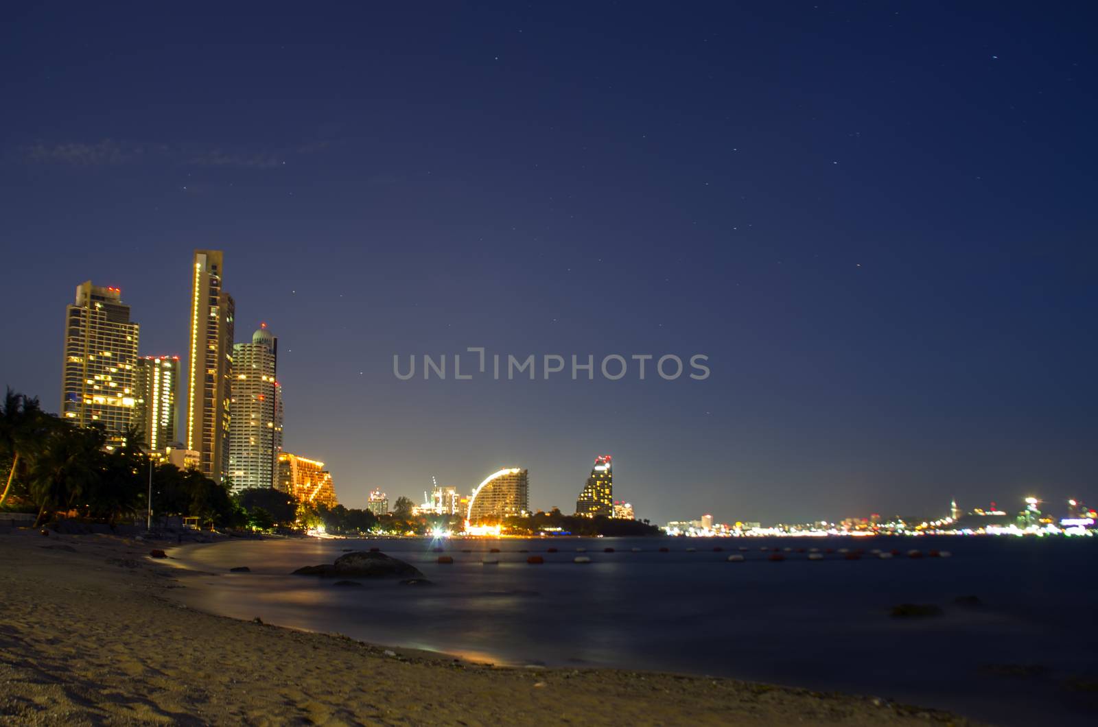 Wongamat Beach Night. North of Pattaya City, Thailand.