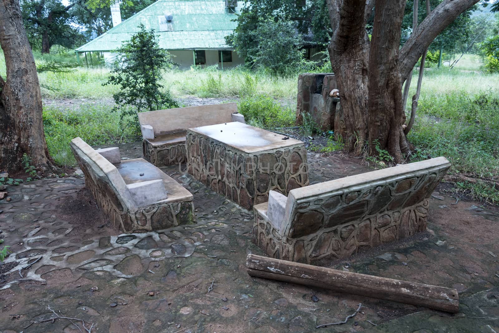 old concrete chair and benck in old gold mine village leysdorp in south africa