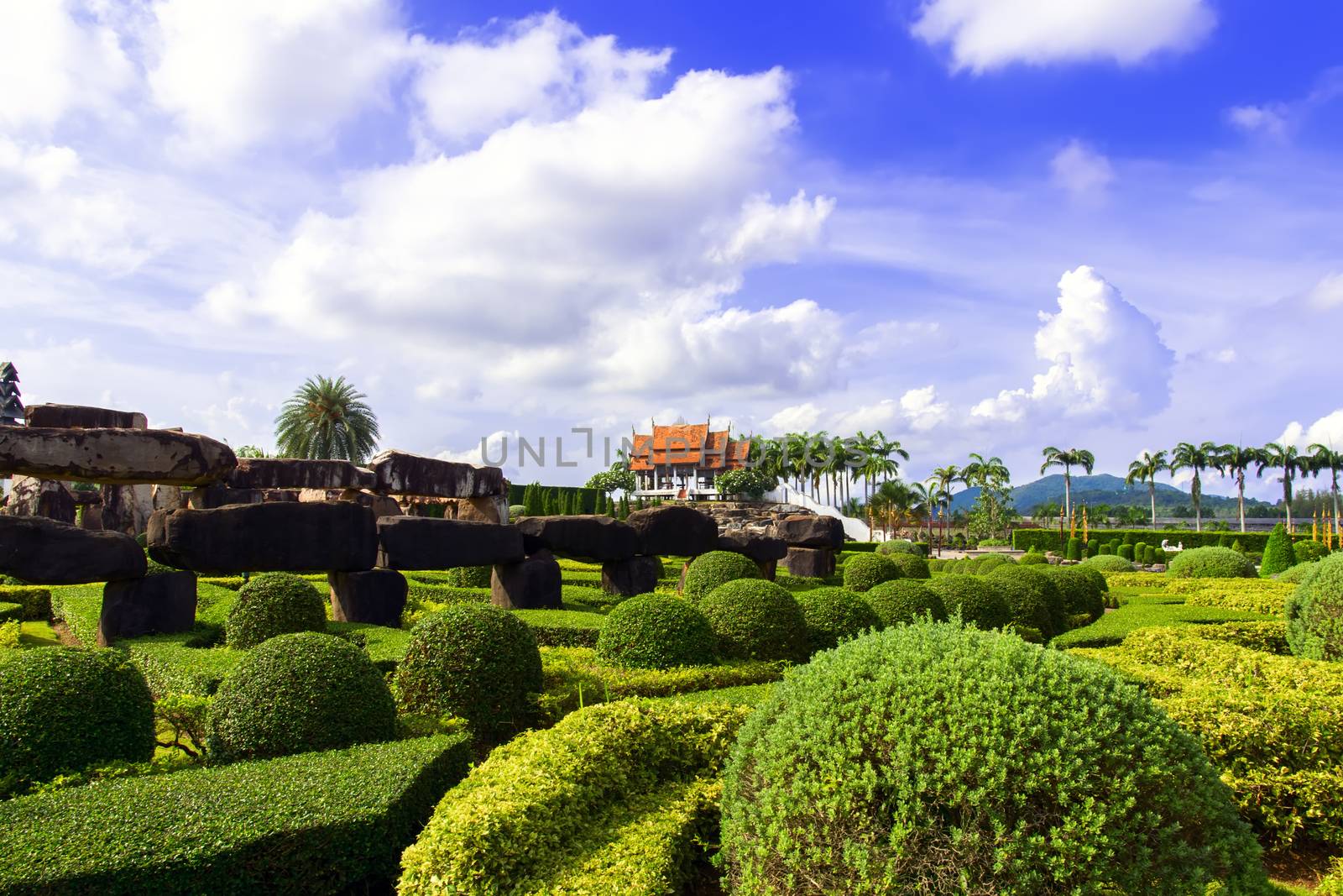 View to Wat and Stonehenge in Nong Nooch Garden.