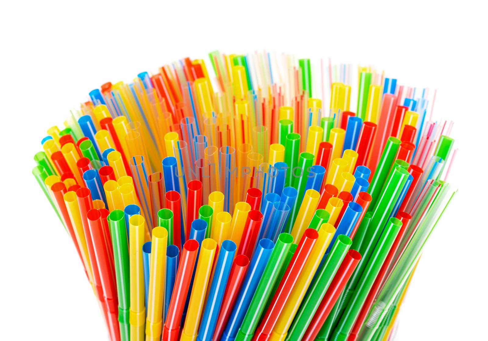 Colored Plastic Drinking Straws on a white background
