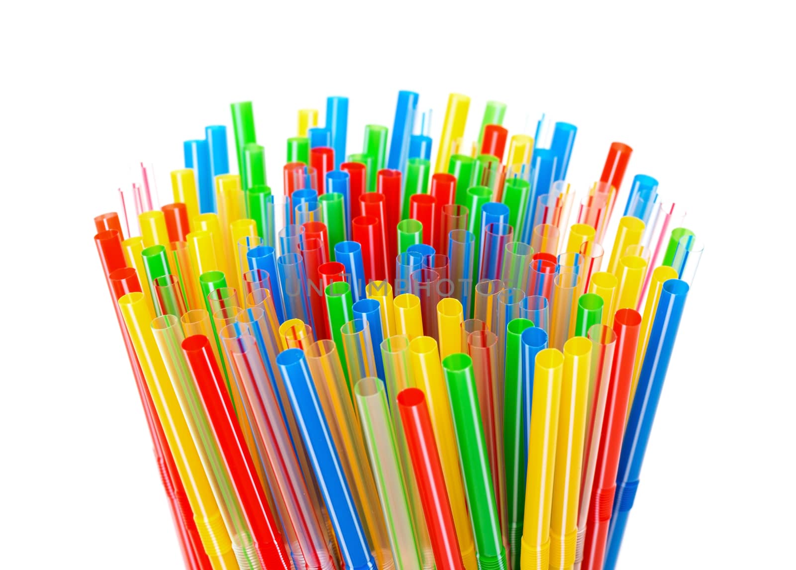 Colored Plastic Drinking Straws on a white background