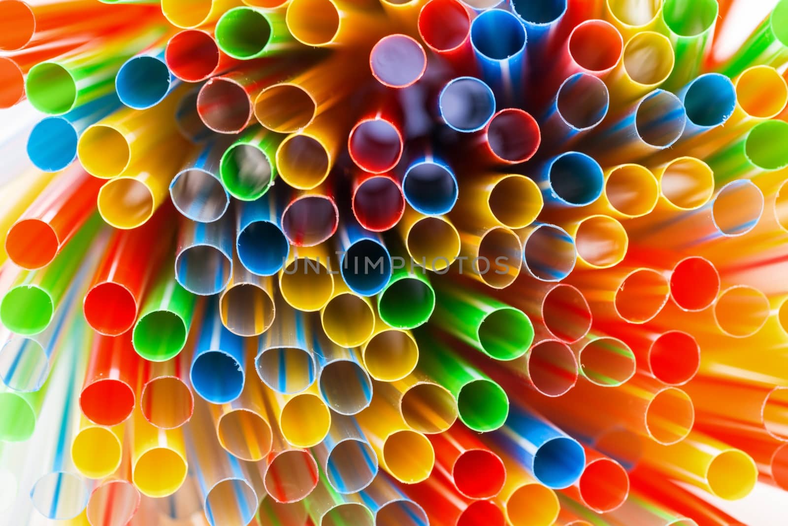 Colored Plastic Drinking Straws closeup, macro