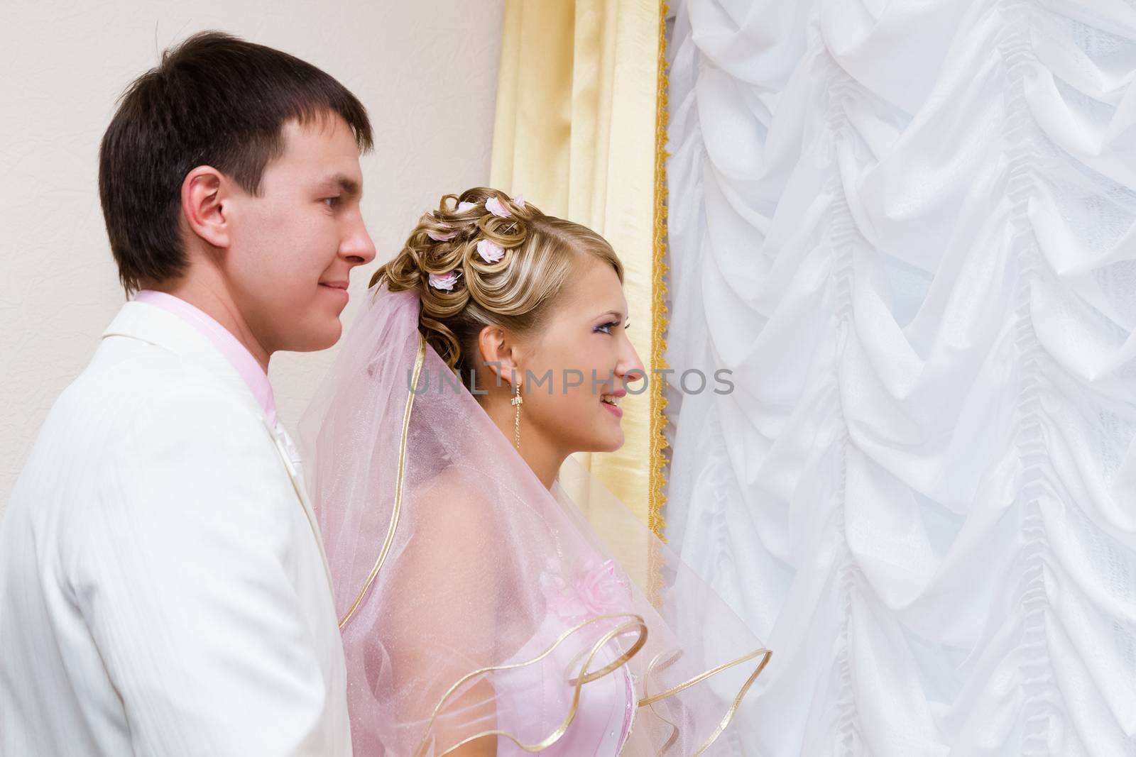 wedding. The bride and groom look out the window by pzRomashka