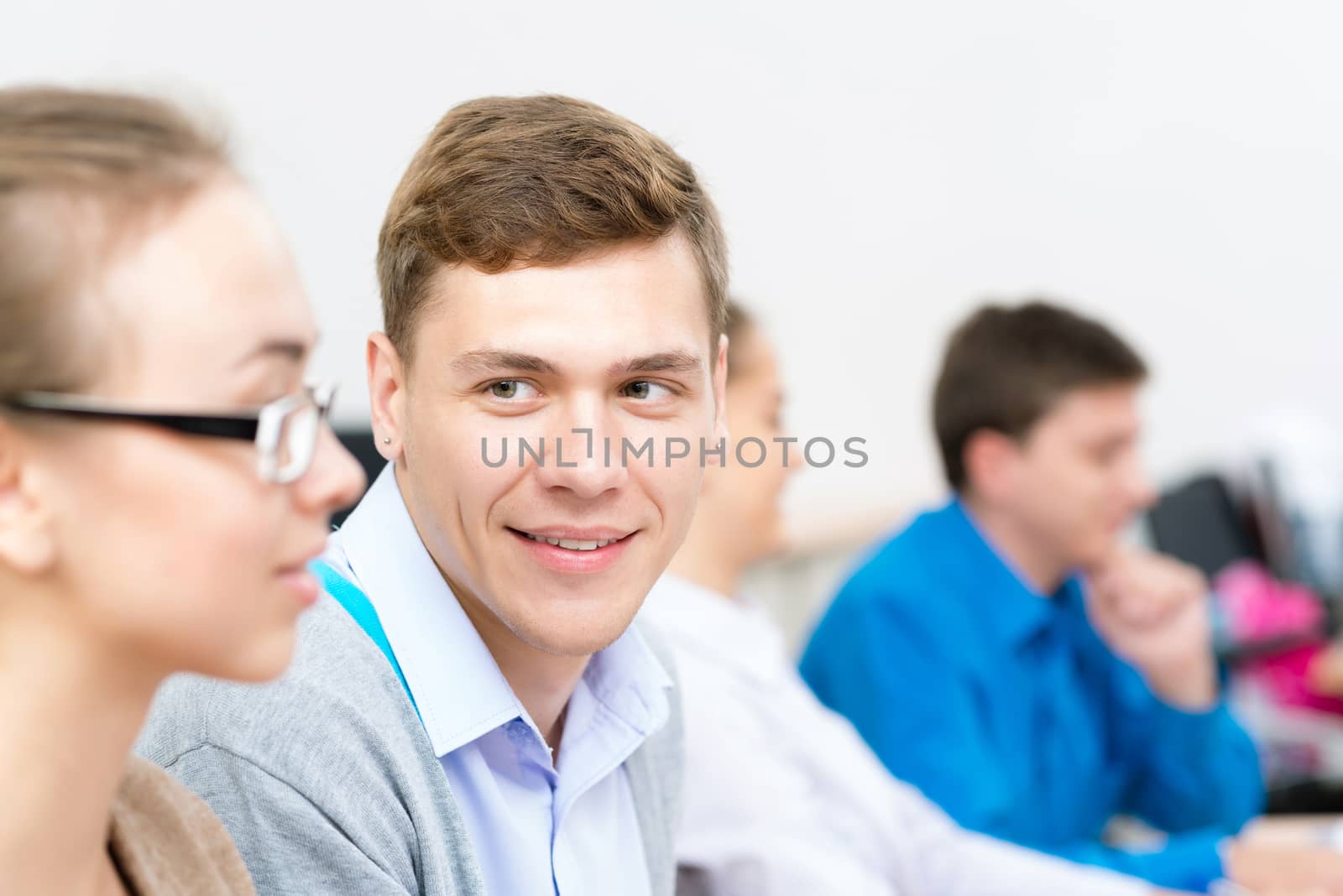 portrait of students in the classroom, teaching at the University of