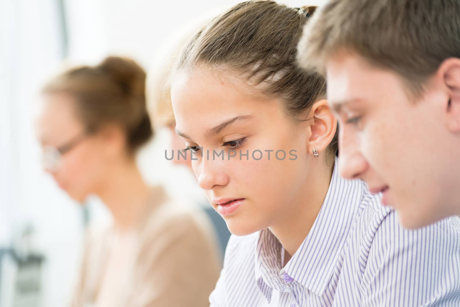 portrait of students in the classroom, teaching at the University of