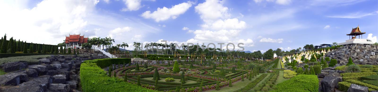French Garden Panorama in Nong Nooch. Thailand.