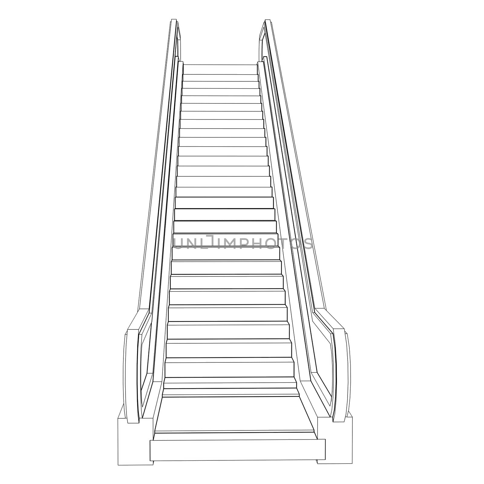 Sketch escalator. Wire frame render on white background