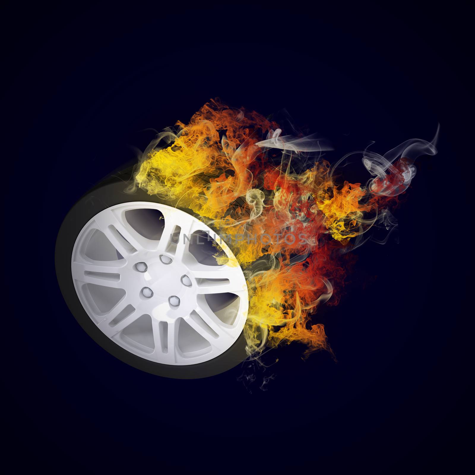 Car wheel in the colored smoke by cherezoff