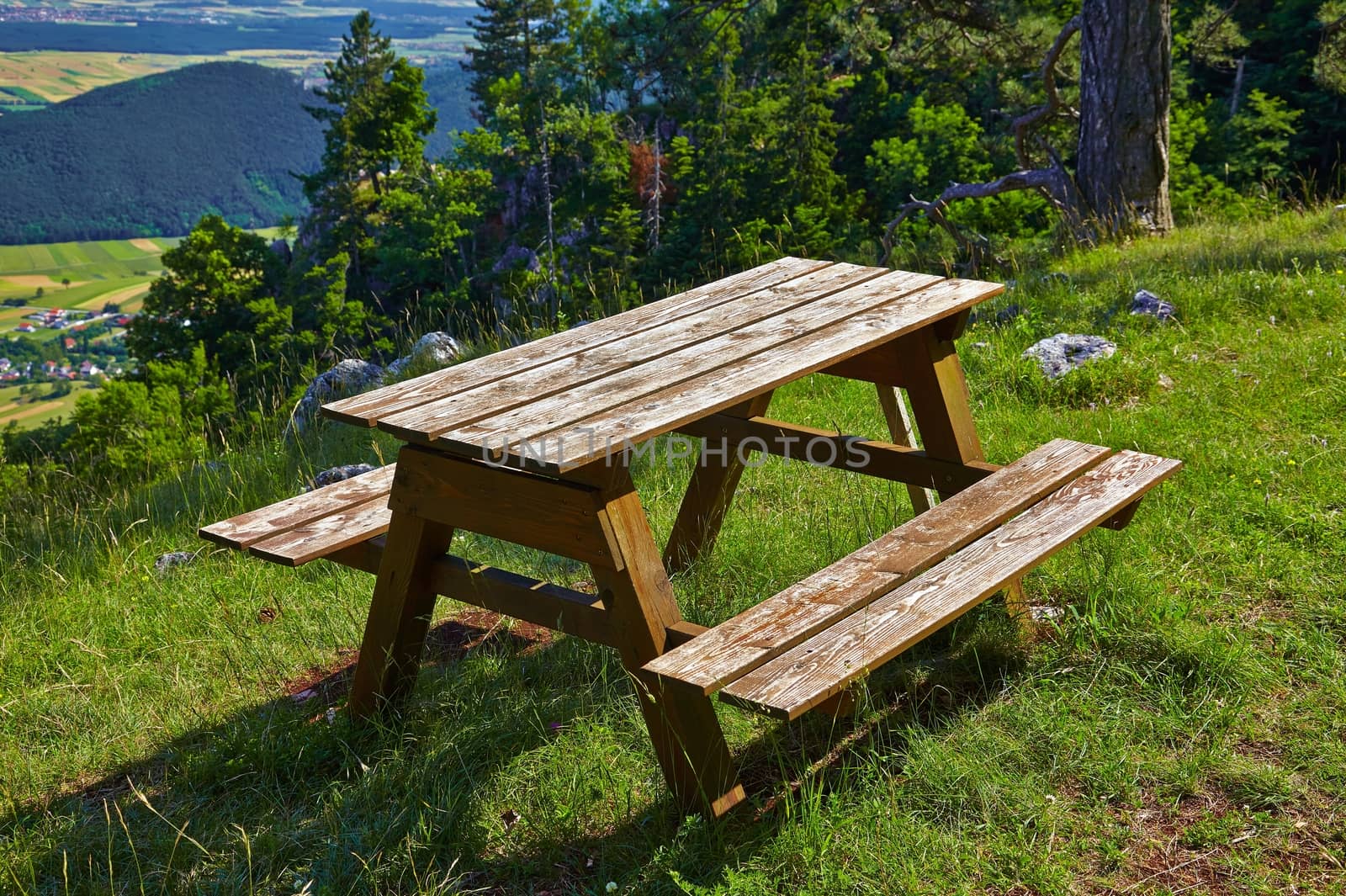 Outdoor bench in a nice mountain area