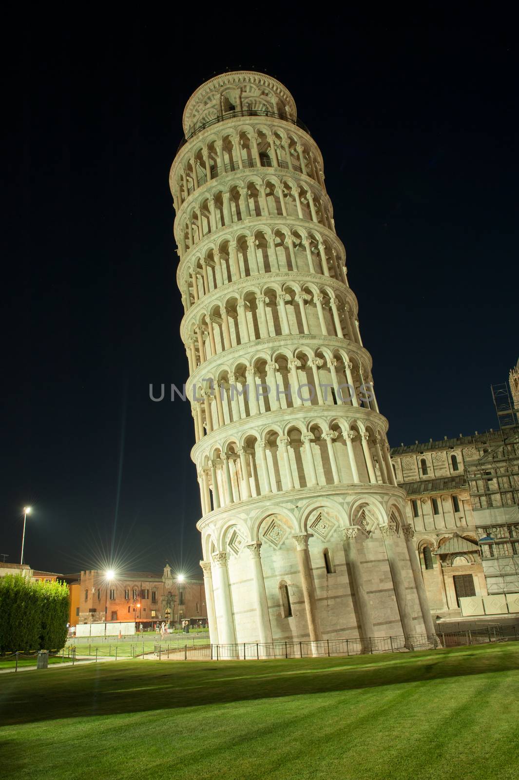 Famous leaning Tower of Pisa in Italy in night