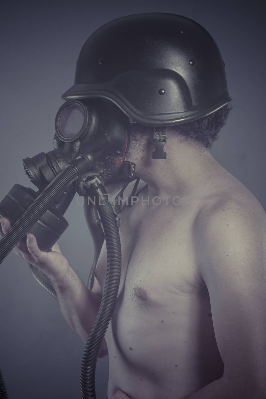 Man with black gas mask, pollution concept and ecological disaster