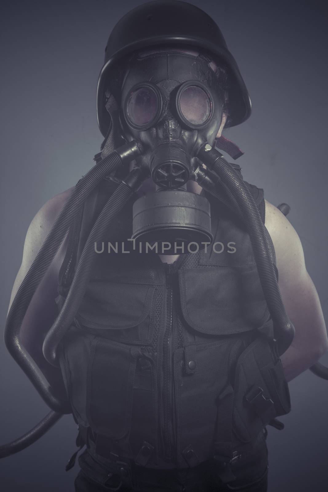 Soldier, Man with black gas mask, pollution concept and ecologic by FernandoCortes