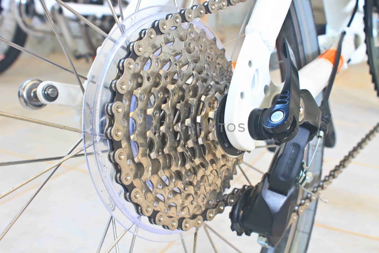 Bicycle gears, Rear mountain bike cassette on the wheel with chain