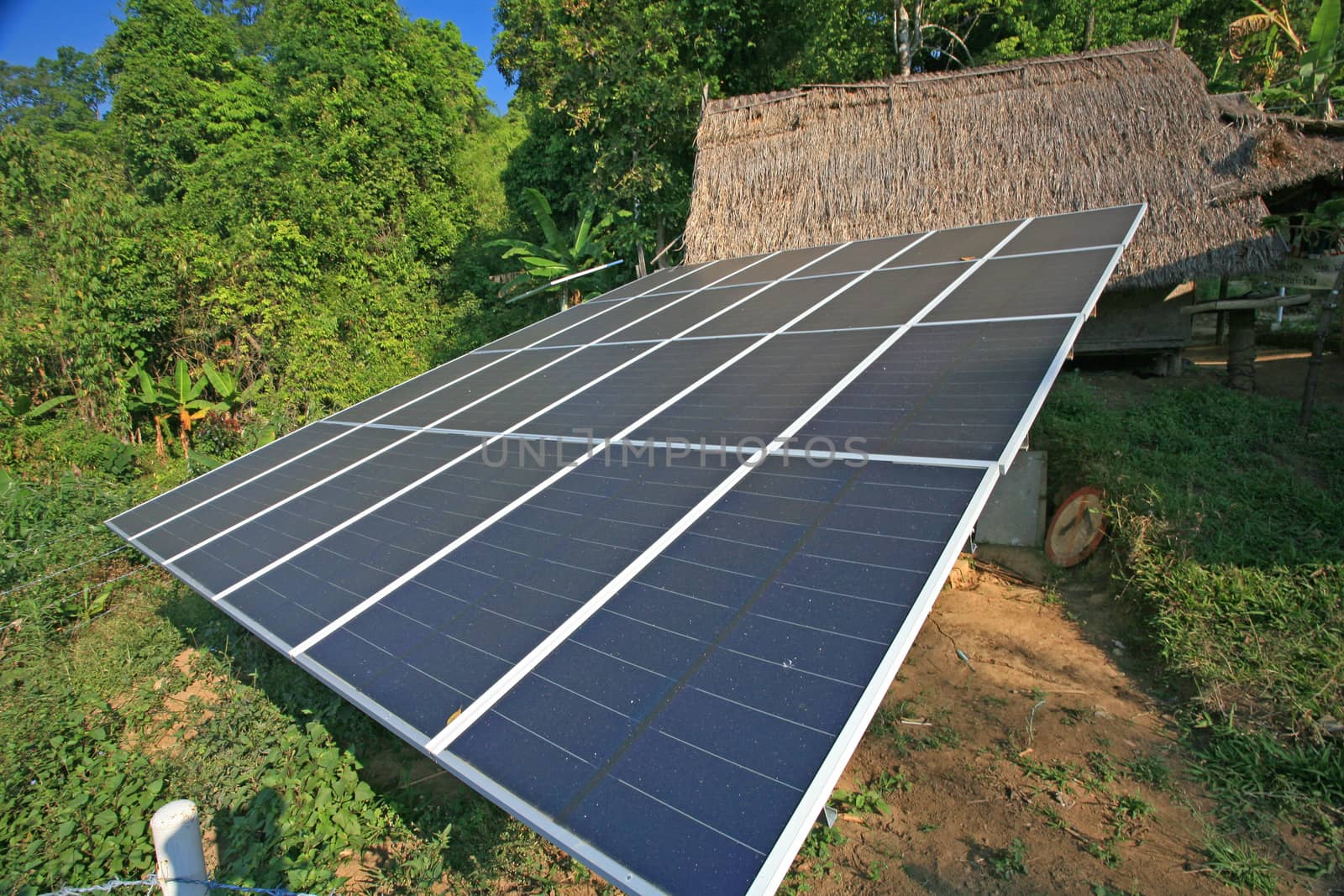 Solar cell panels in urban village, thailand