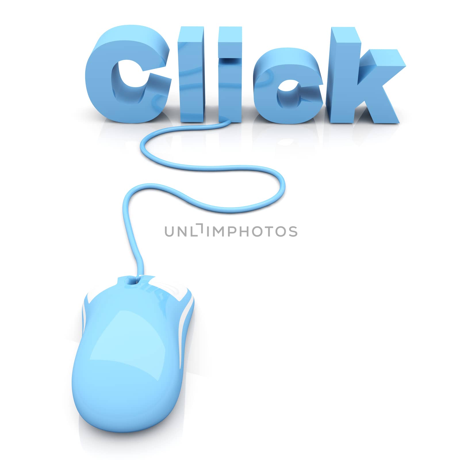 Click online. 3D rendered Illustration. Isolated on white.