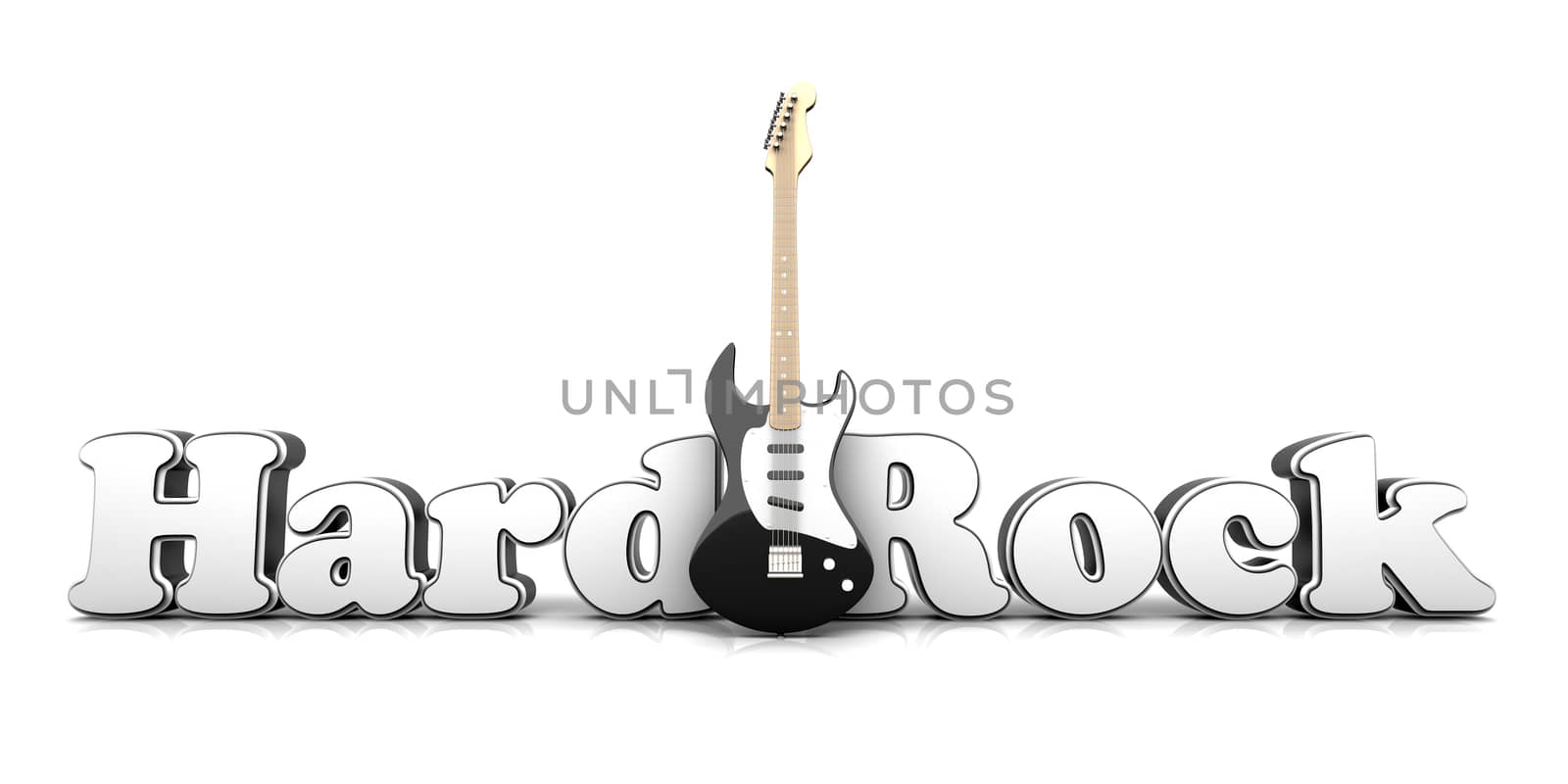 Hardrock word with a guitar. 3D Illustration.