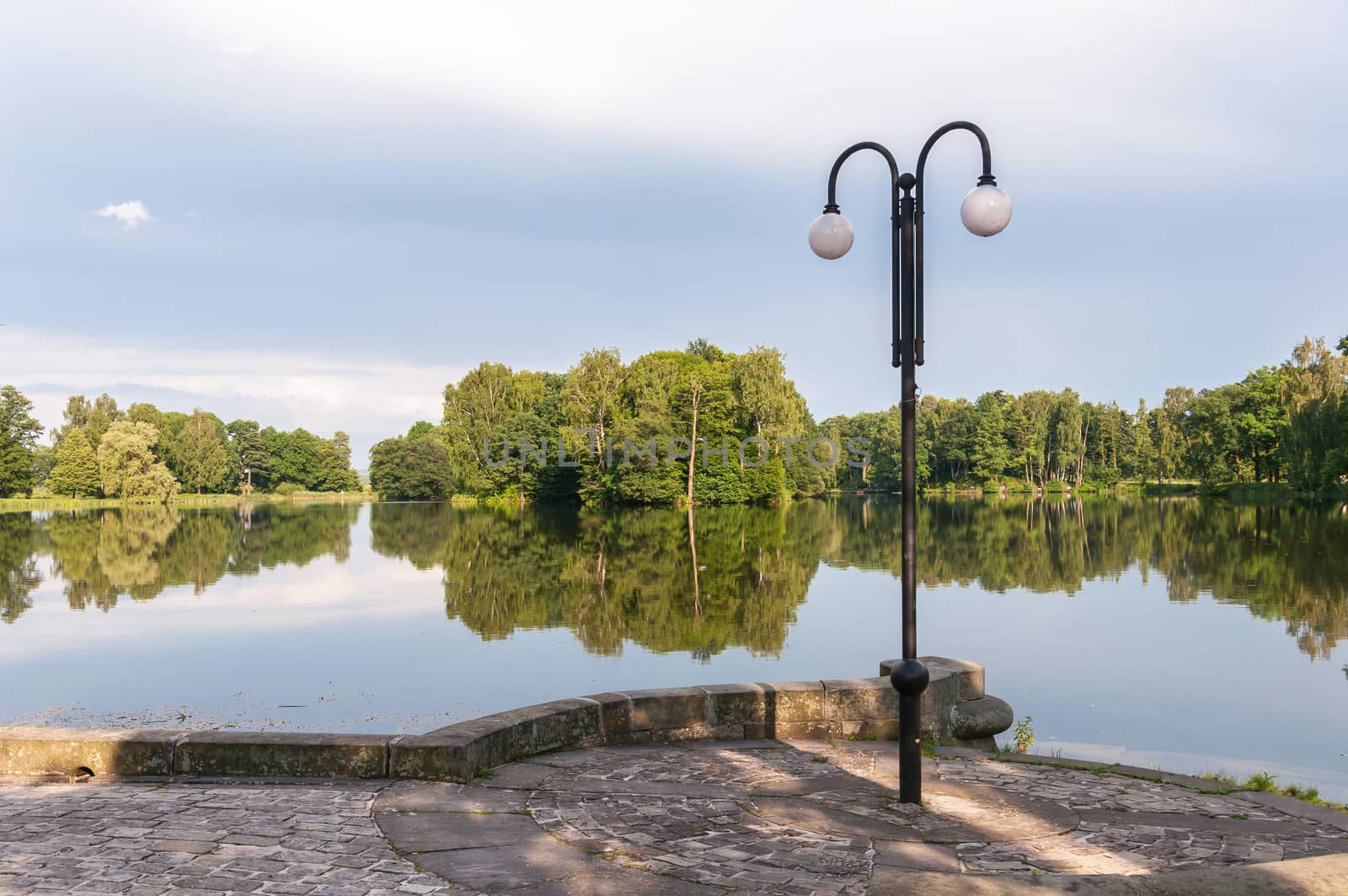 Lake in a park in Swierklaniec, Poland