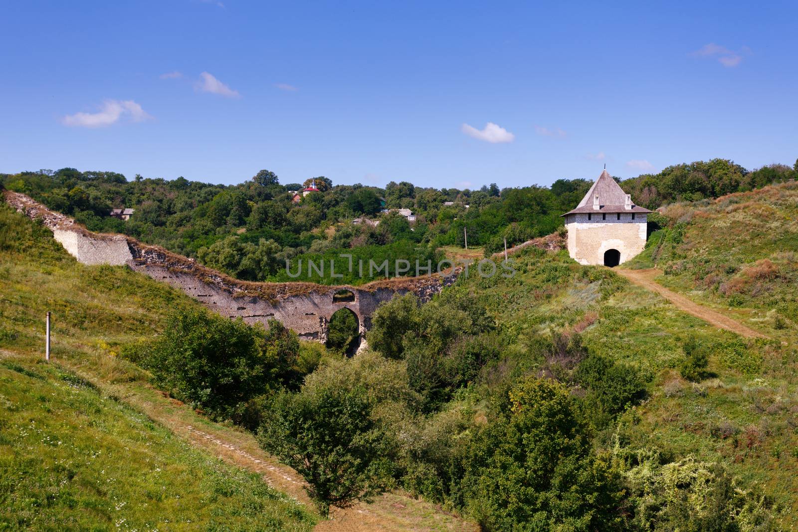 Ruins of the ancient castle. Khotyn Fortress. Ukraine