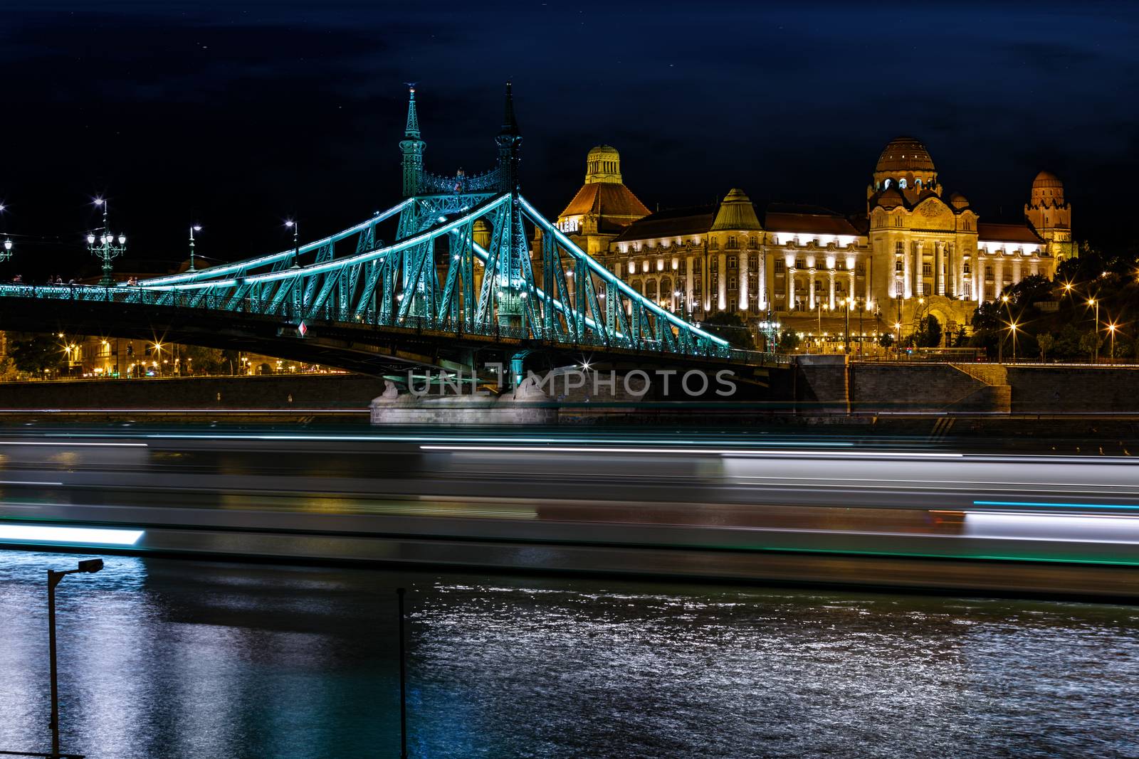 The night scene of the Budapest bridge and the Danube river