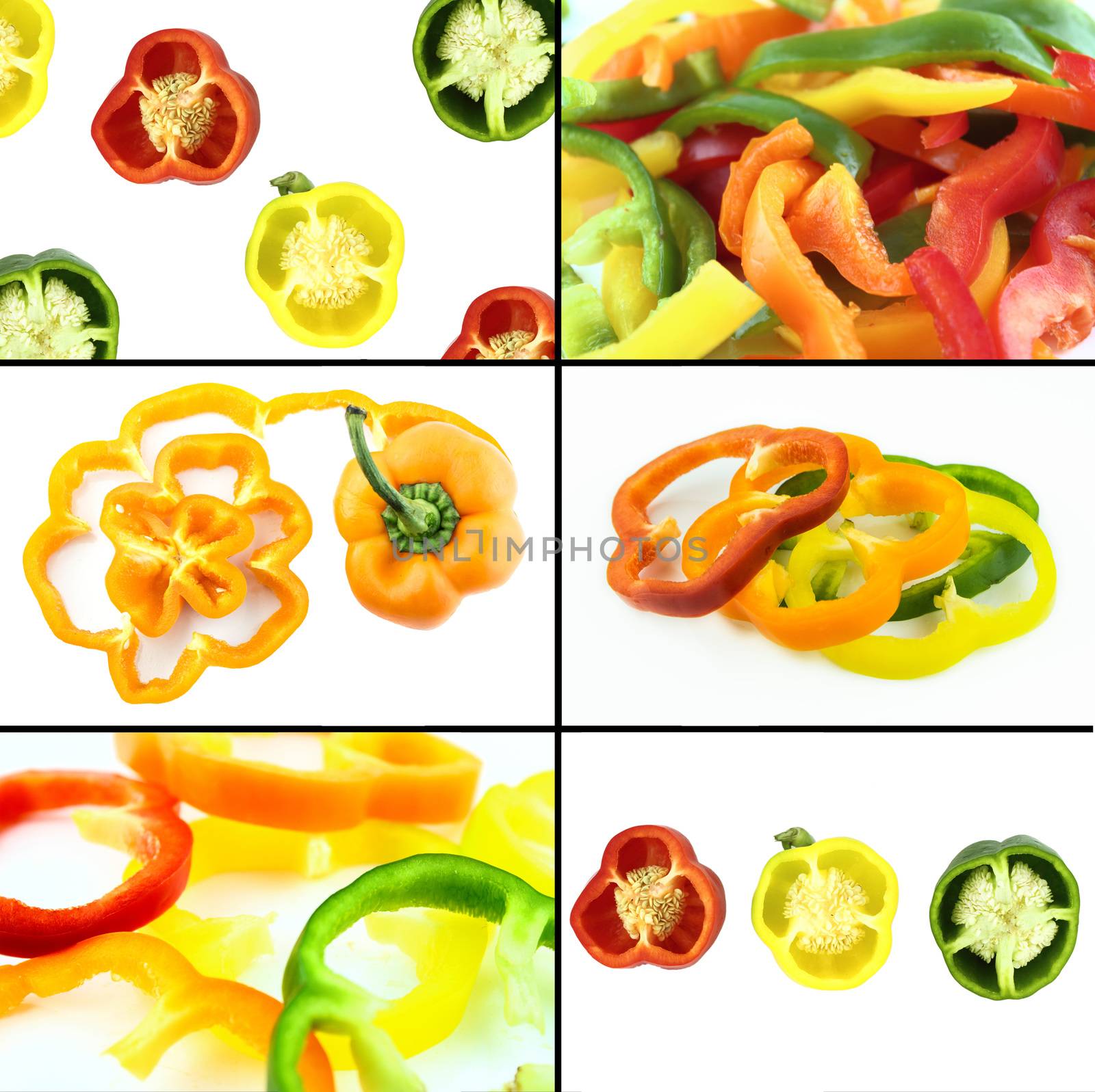 Healthy and organic food, Set of fresh slices of colorful sweet bell pepper.
