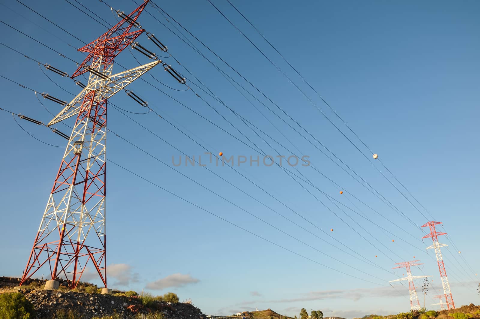 Energy Electricity Power Pylon on a Blue Sky