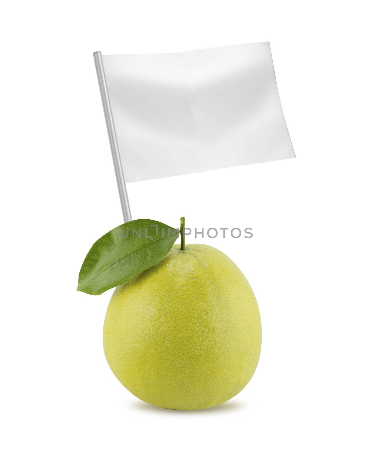 Healthy and organic food concept. Fresh Bergamot oranges with flag showing the benefits or the price of fruits.
