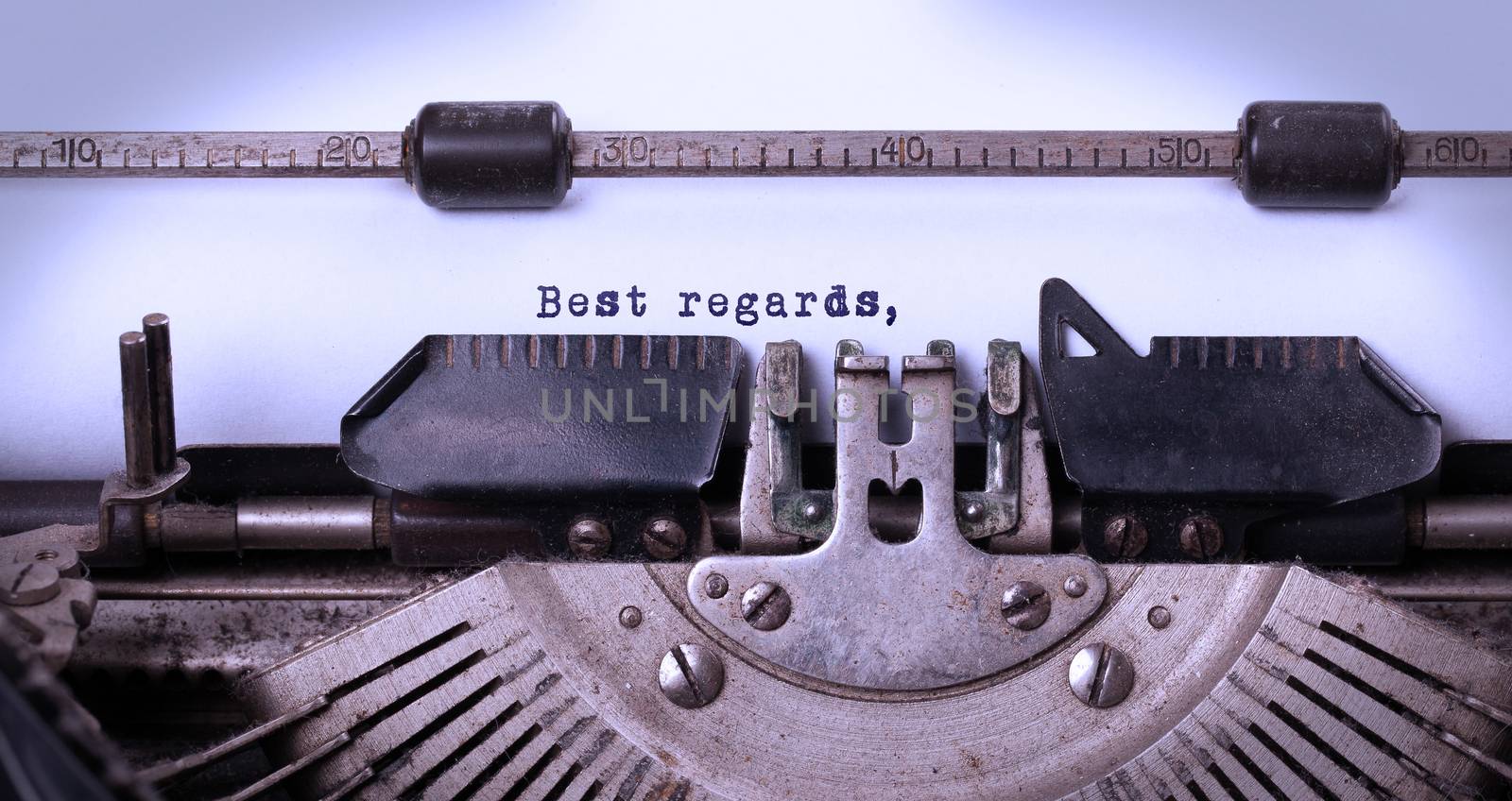 Vintage inscription made by old typewriter, best regards