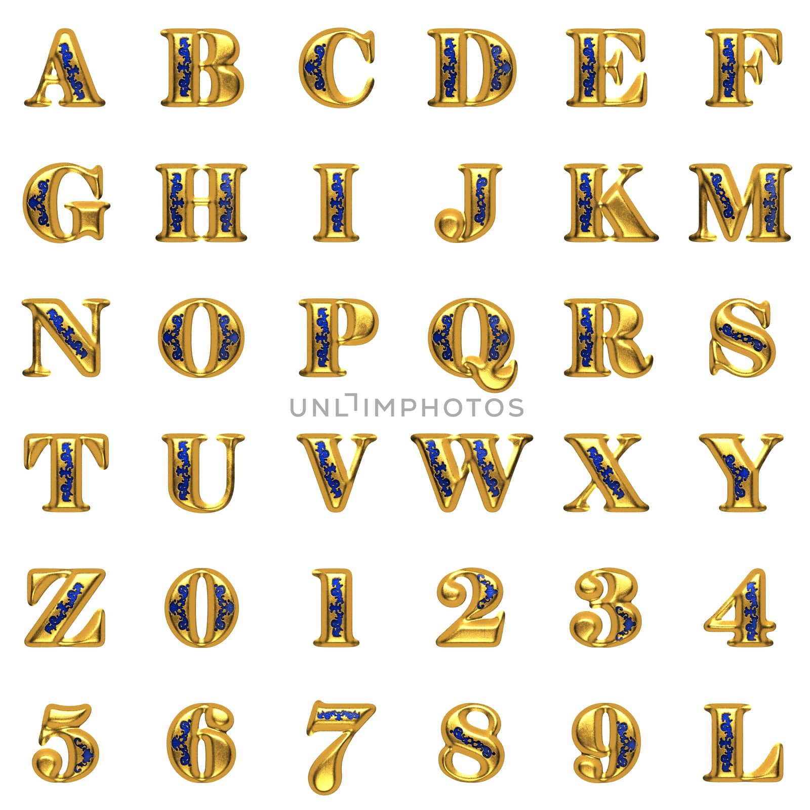 golden alphabet set on white background