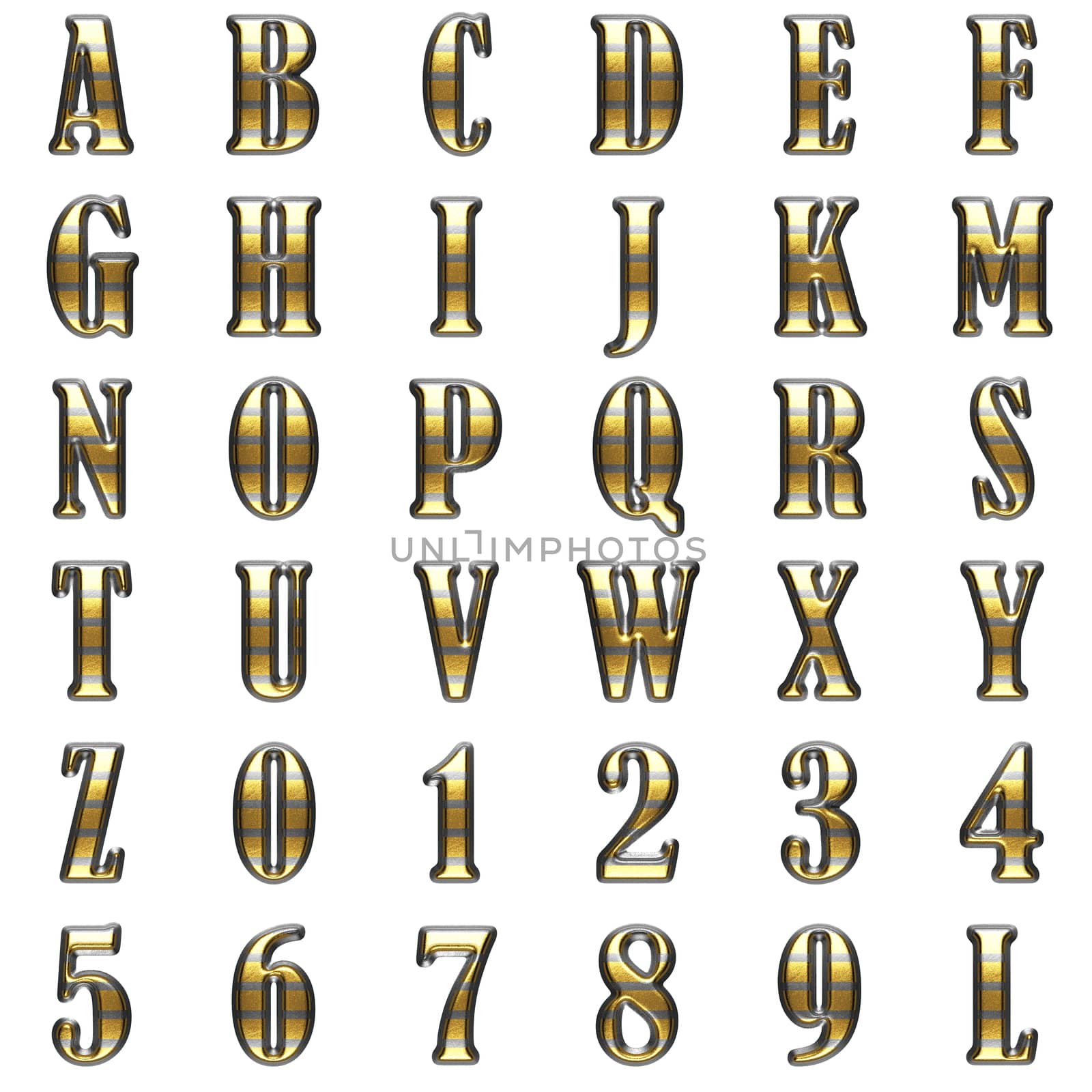 golden alphabet set on white background