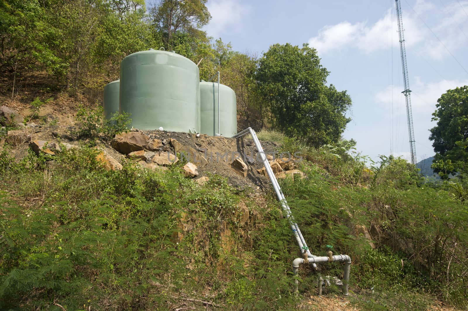 Water pipes and tanks in the mountain