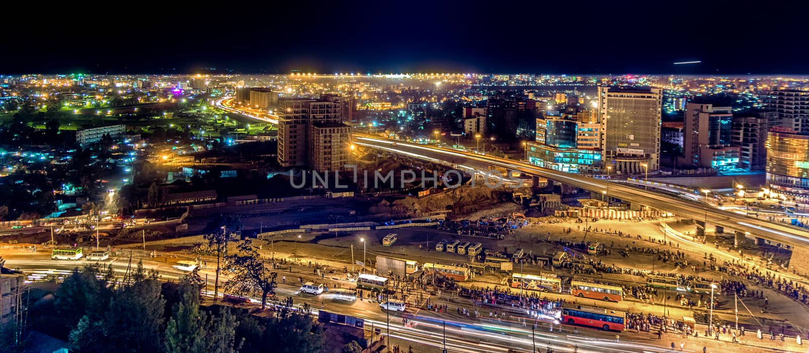 Aerial view of the city of Addis Ababa at night