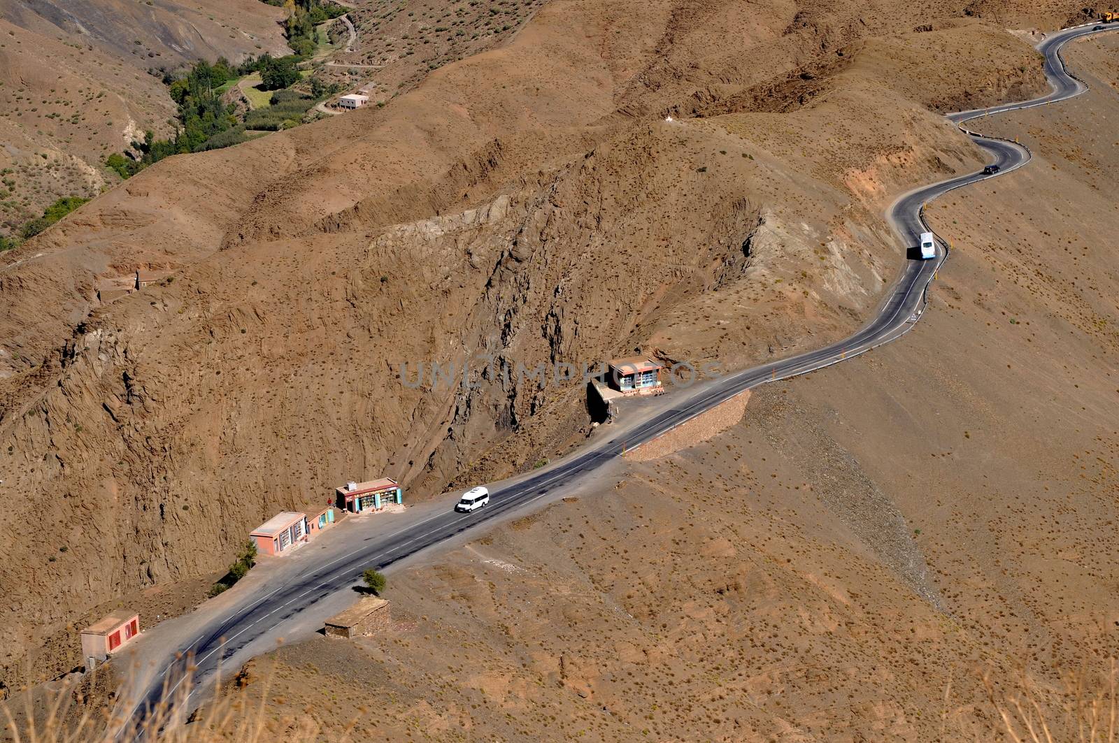 Curly road in the High Atlas mountains in Morocco