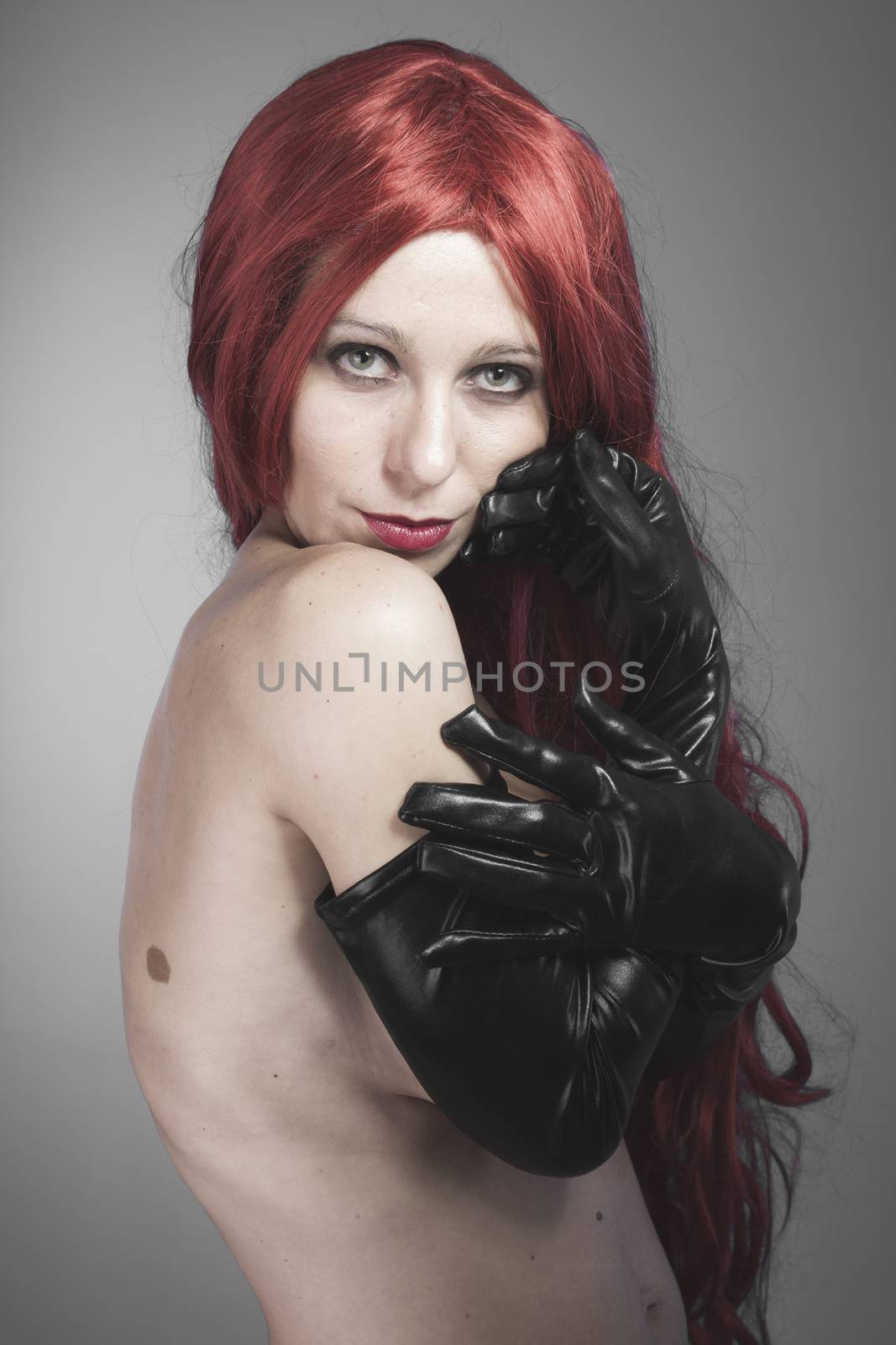 Luxury, Female, redhead woman with black latex gloves, bare by FernandoCortes